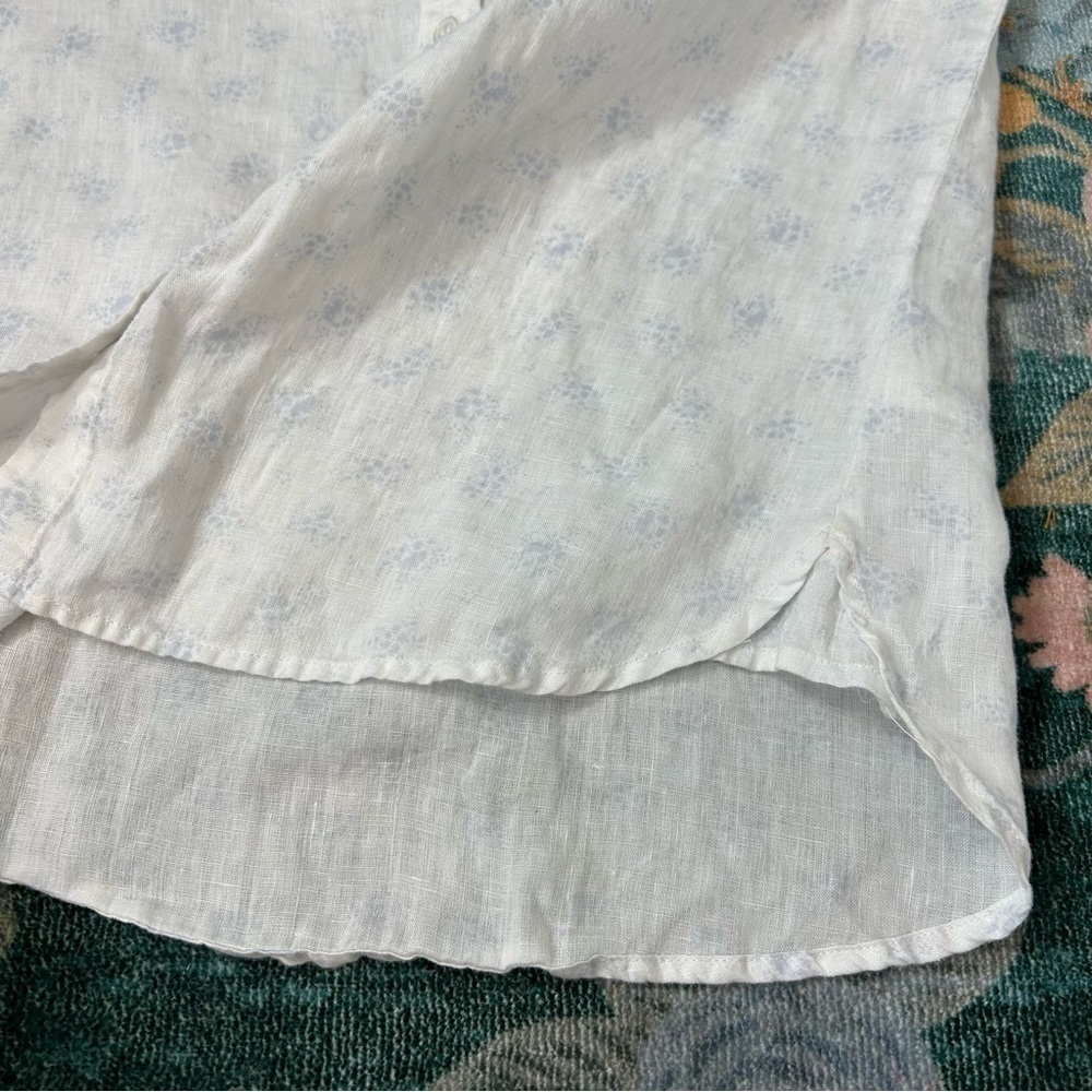 Cynthia Rowley White Linen Button down Shirt dainty Blue floral Print Top XS - Picture 9 of 14